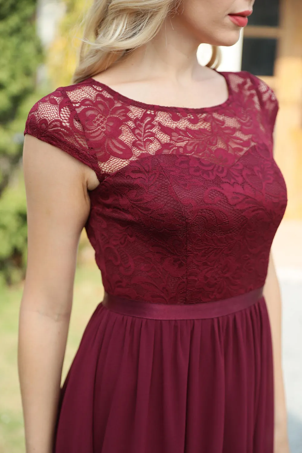 Burgundy Cap Sleeves Chiffon Bridesmaid Dress sold by Zapaka product image thumbnail 3