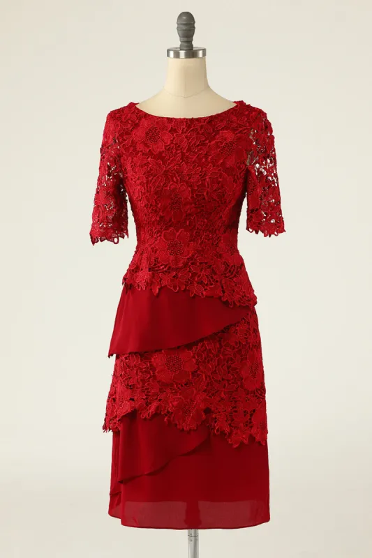 Dark Red Two Piece Mother of the Bride Dress with Lace sold by Zapaka