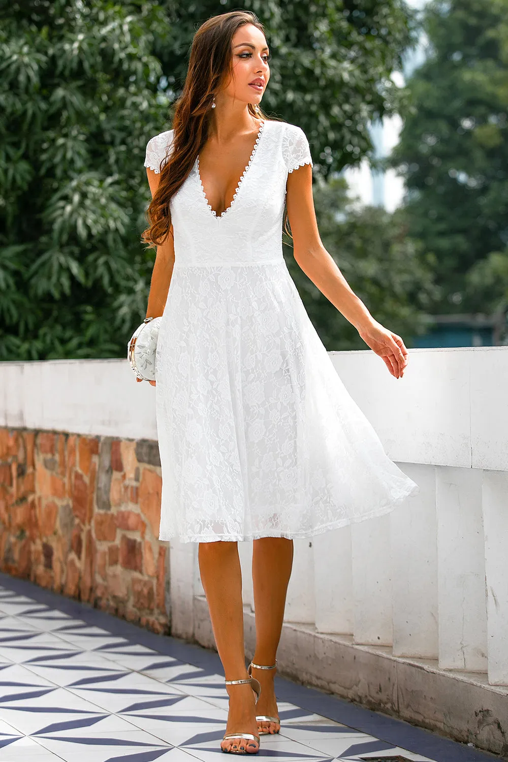White Lace Open Back Party Dress sold by Zapaka