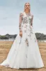 Gorgeous A Line Tulle Long Sleeves Long Ivory Wedding Dress with Embroidery sold by Zapaka