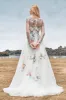 Gorgeous A Line Tulle Long Sleeves Long Ivory Wedding Dress with Embroidery sold by Zapaka