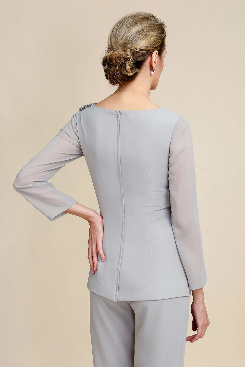 Grey Long Sleeves 2 Piece Mother of the Bride Pant Suits sold by Zapaka product image thumbnail 3