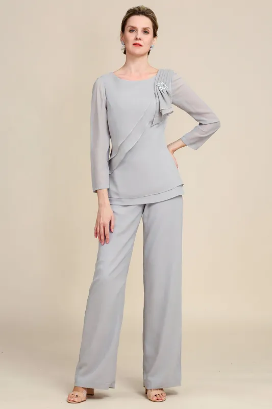 Grey Long Sleeves 2 Piece Mother of the Bride Pant Suits sold by Zapaka