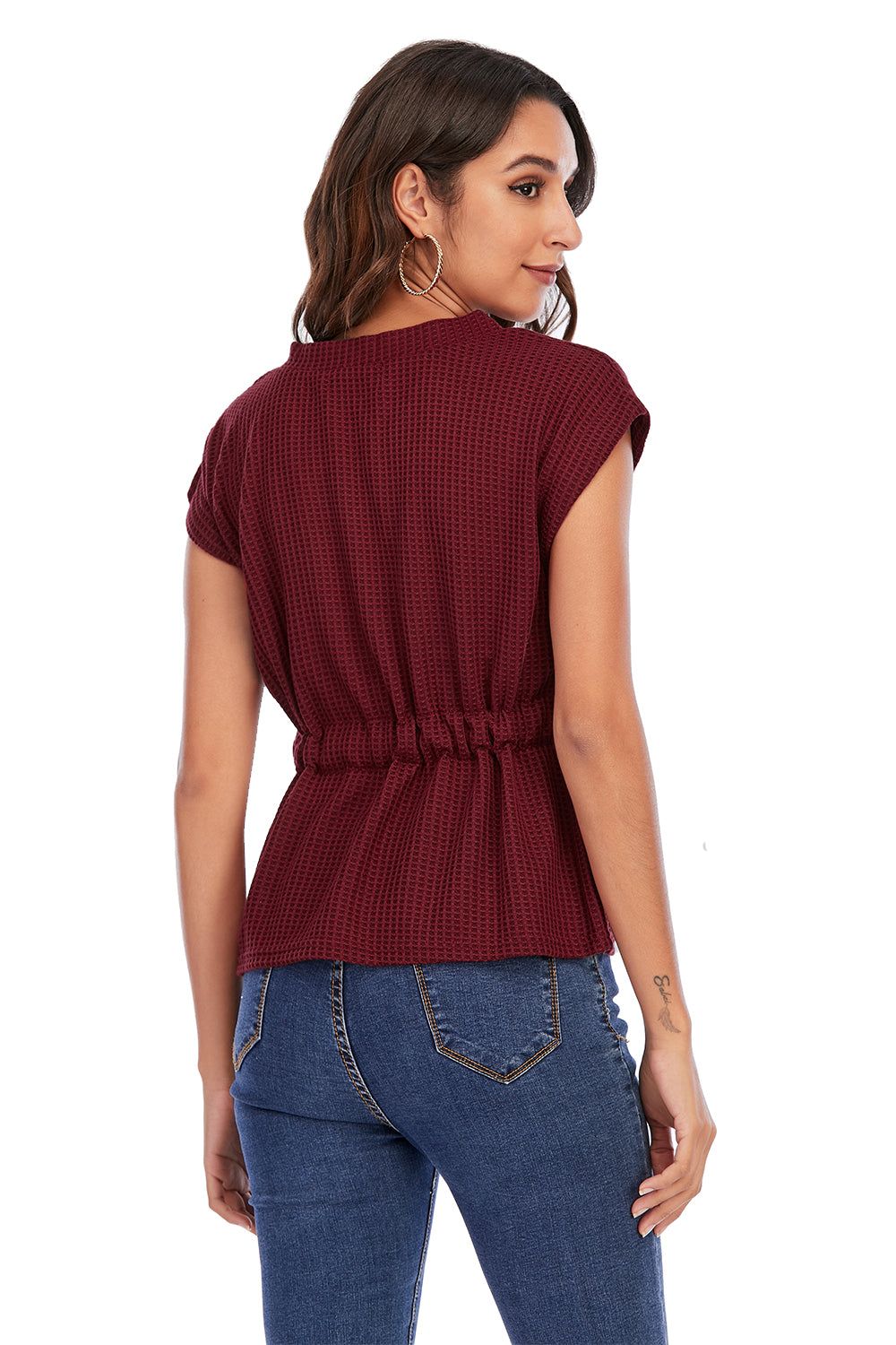V Neck Burgundy Lace-Up Tops sold by Zapaka product image thumbnail 2