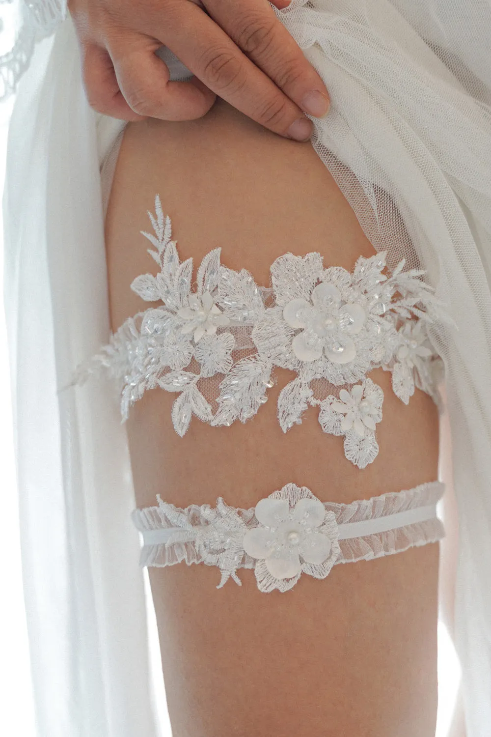 Bridal Lace Garter Set with Embroidery sold by Zapaka