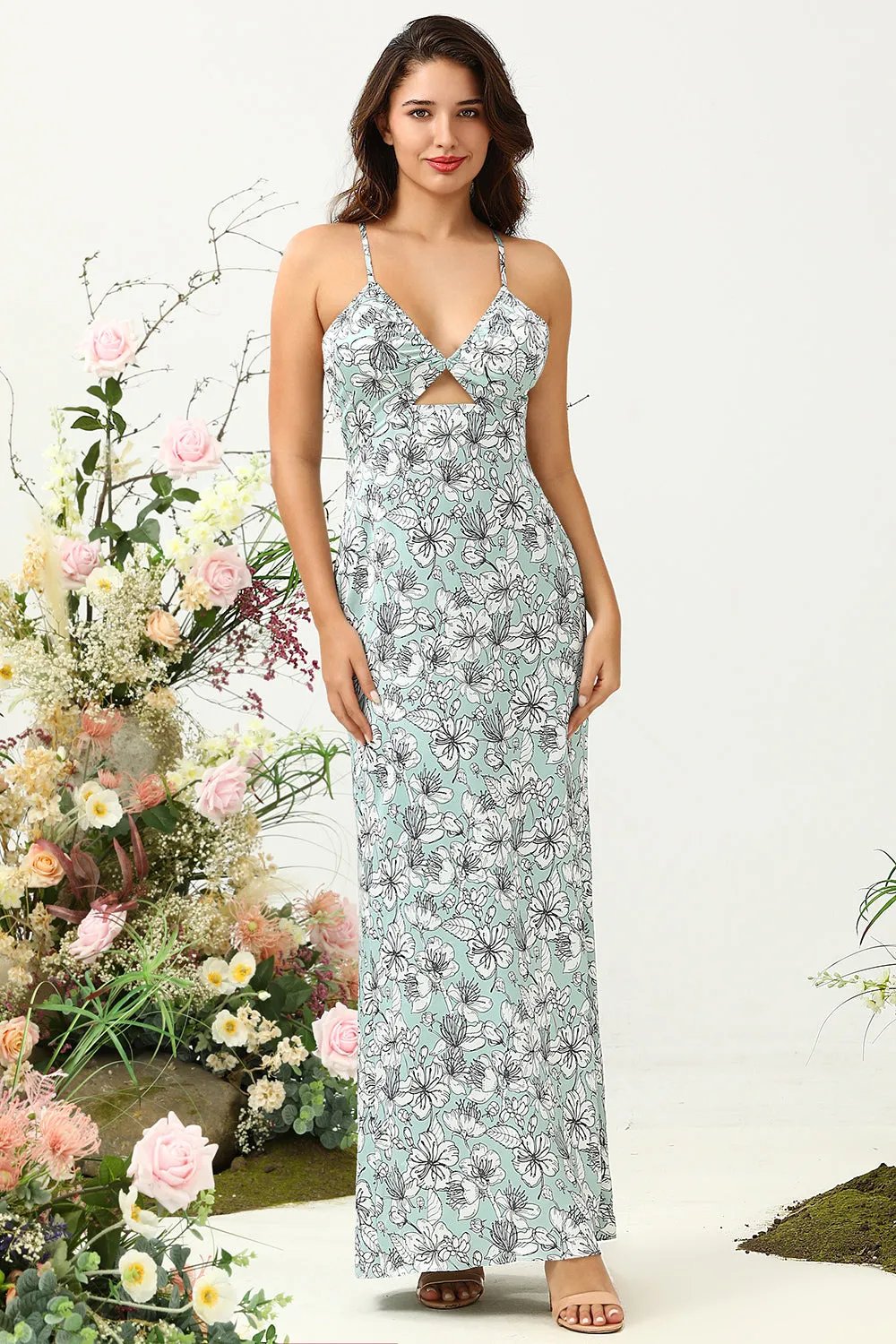 Grey Green Mermaid Floral Bridesmaid Dress sold by Zapaka product image thumbnail 4