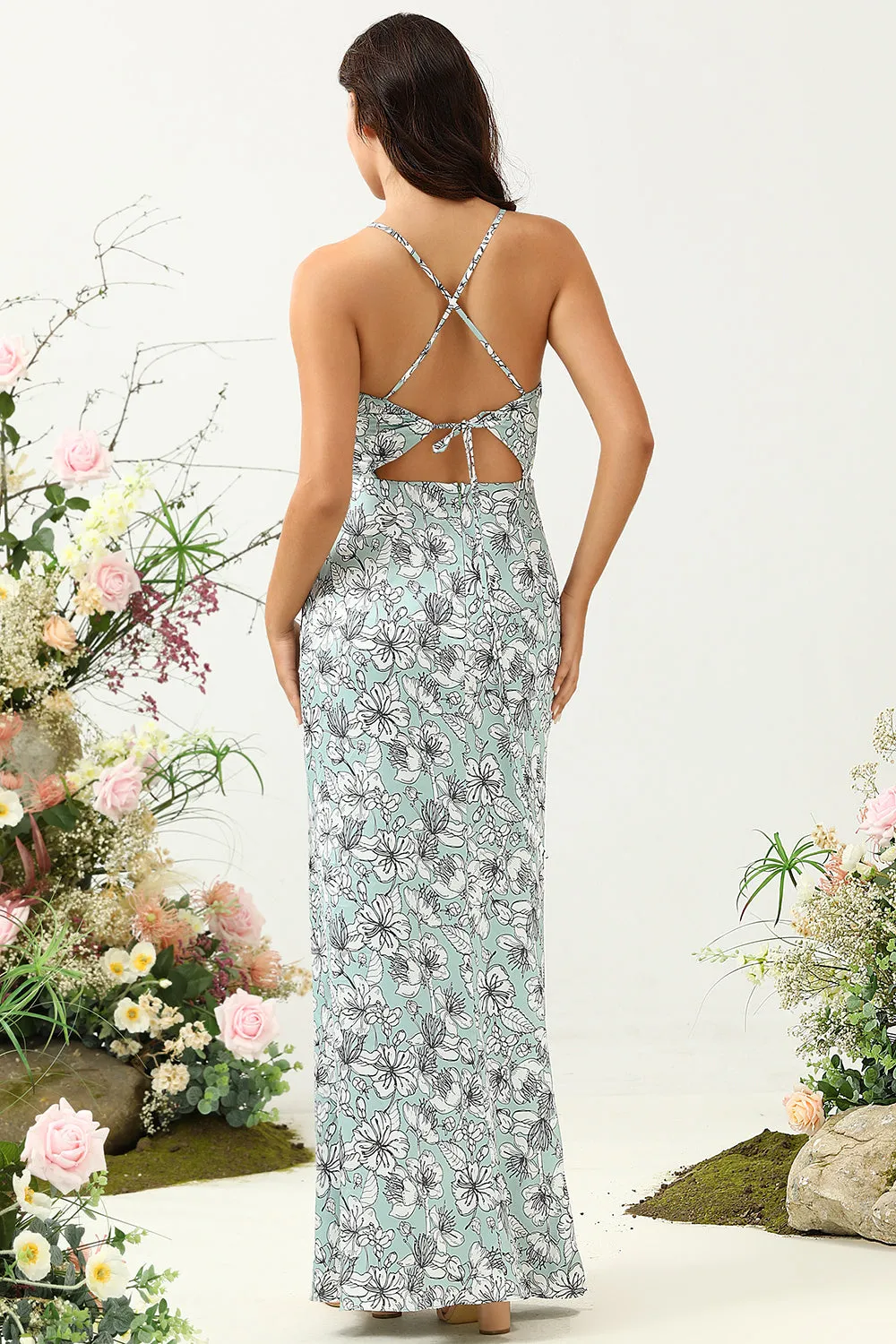 Grey Green Mermaid Floral Bridesmaid Dress sold by Zapaka product image thumbnail 2