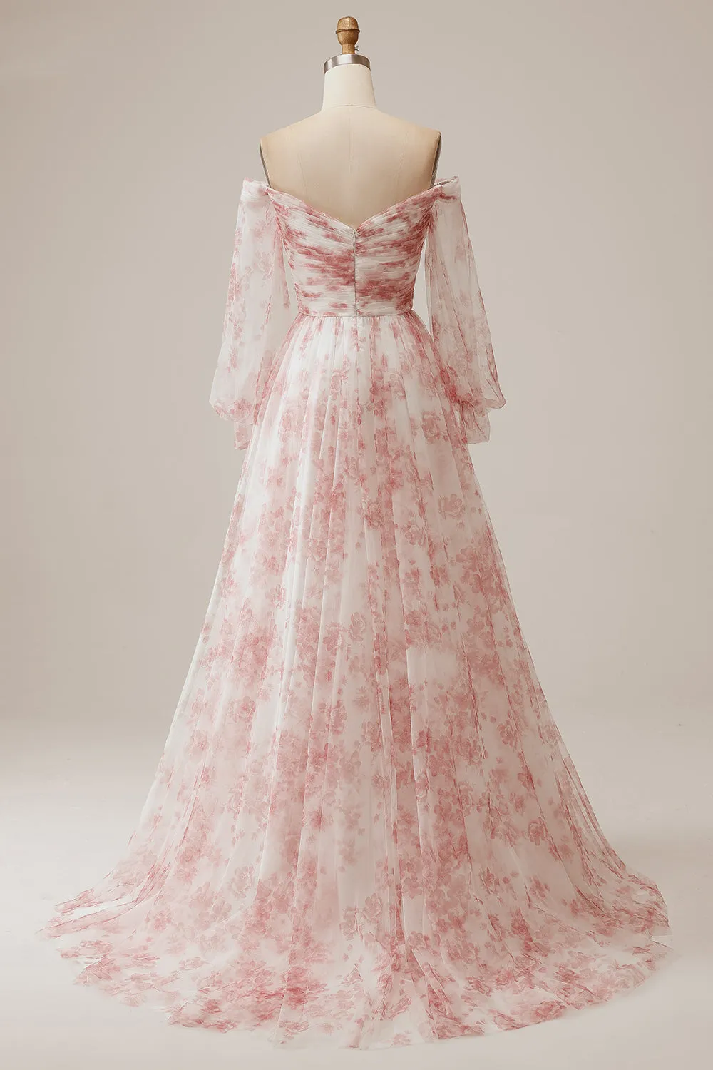 Ivory Flower A Line Off the Shoulder Pleated Floral Wedding Dress with Long Sleeves sold by Zapaka product image thumbnail 2