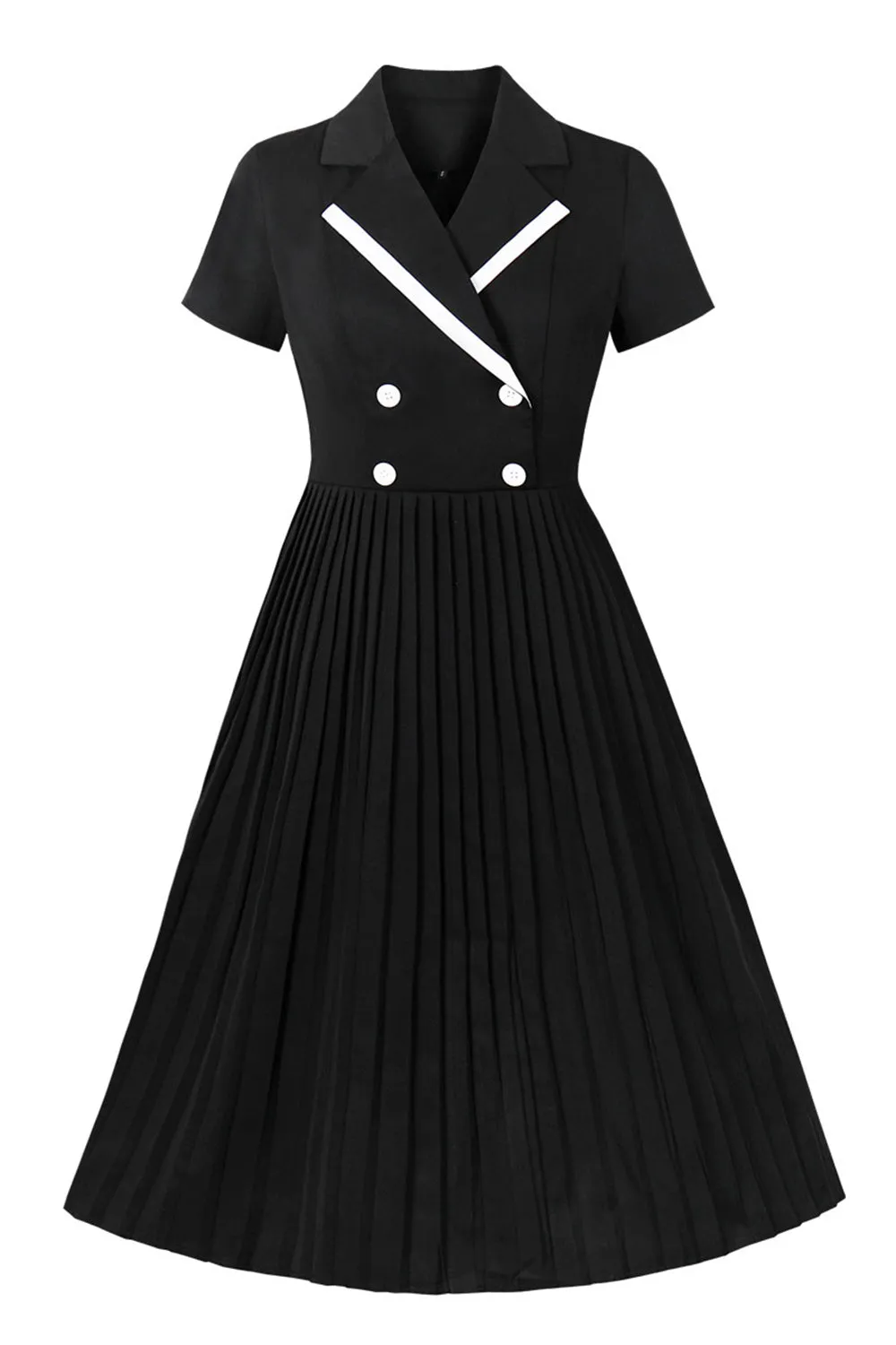 Black V Neck A Line 1950s Dress With Short Sleeves sold by Zapaka