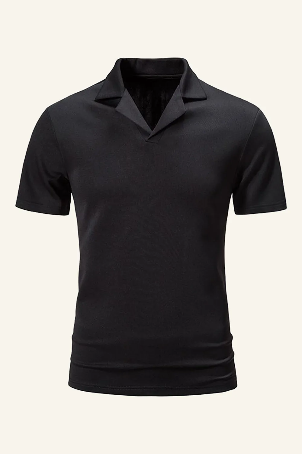 Silm Fit V Neck Short Sleeves Black Polo Shirt sold by Zapaka