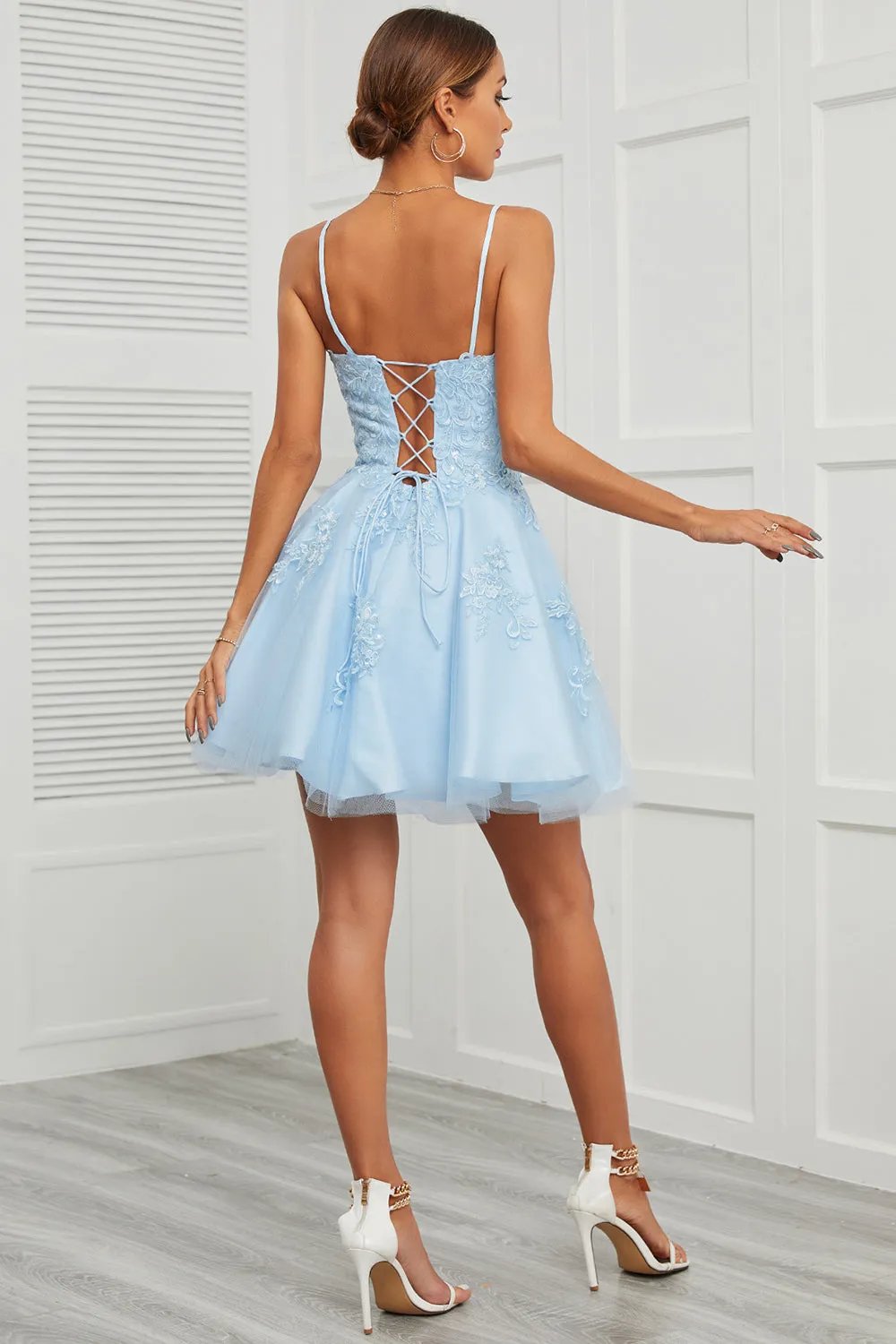 Blue Tulle Short Prom Dress with Appliques sold by Zapaka product image thumbnail 2