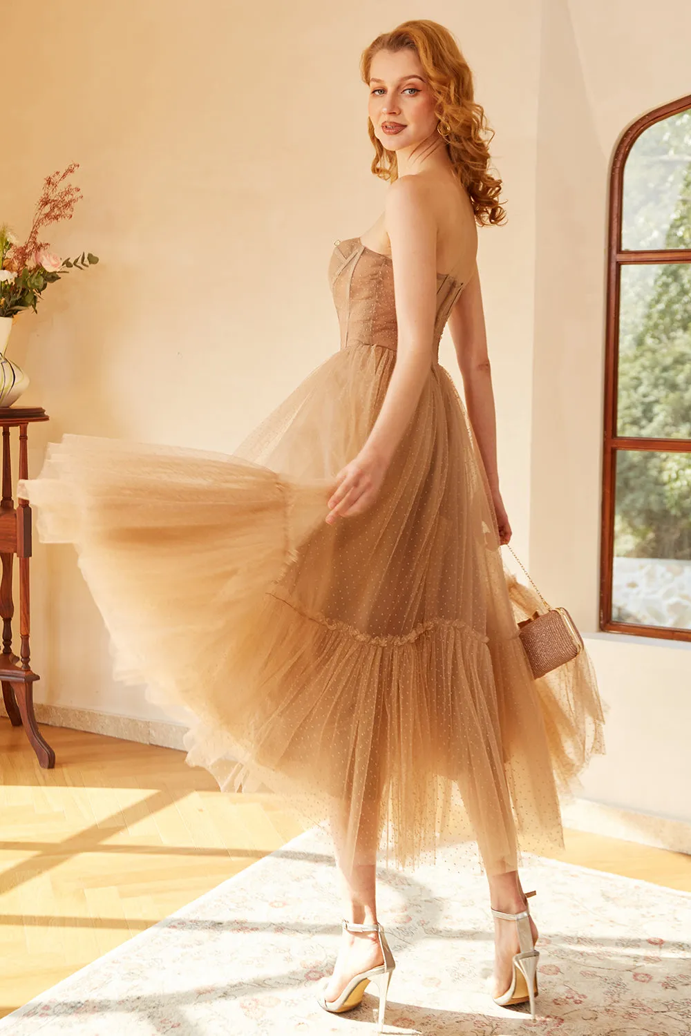 Khaki Polka Dots Corset Prom Dress sold by Zapaka product image thumbnail 5