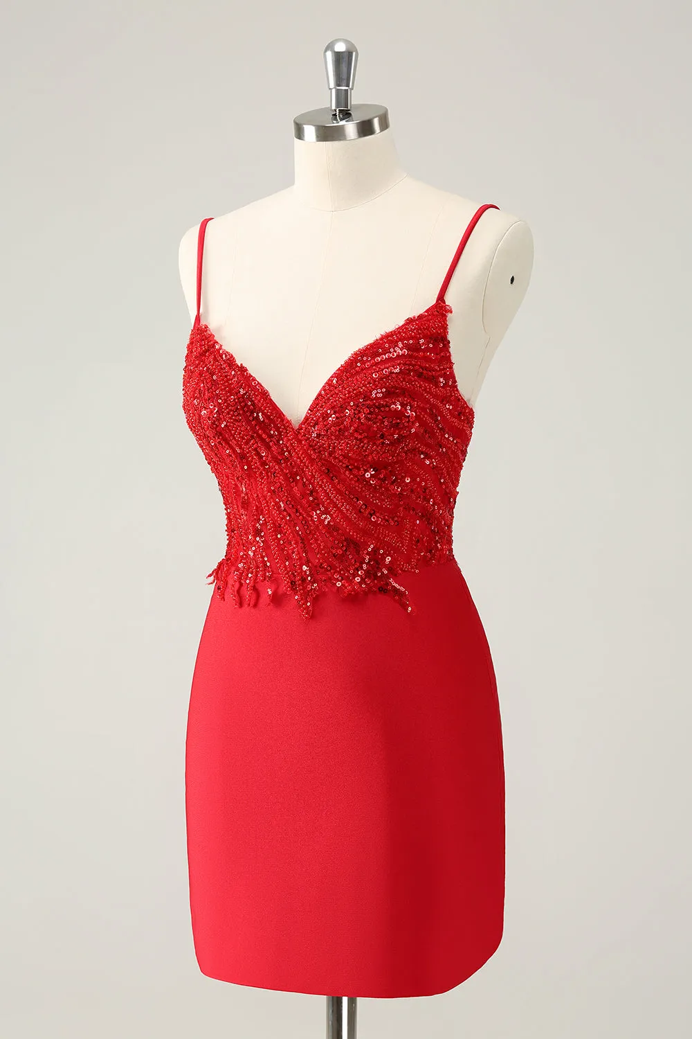 Sparkly Red Bodycon Spaghetti Straps Homecoming Dress with Sequins sold by Zapaka product image thumbnail 3
