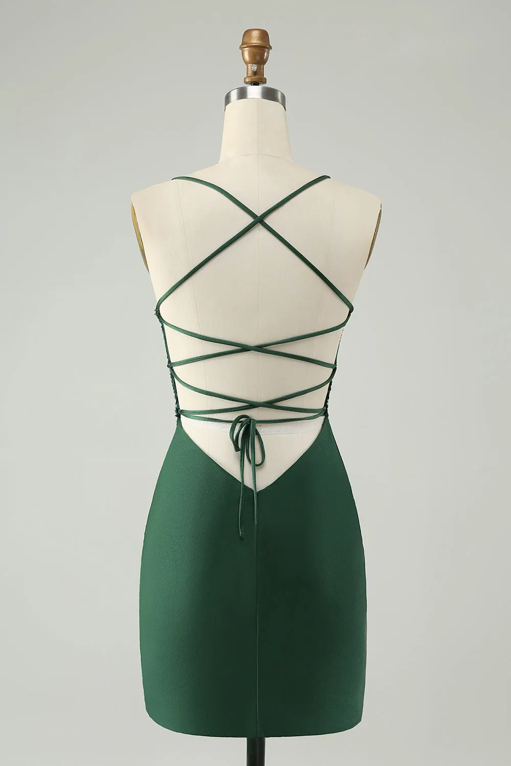Glitter Dark Green Tight V Neck Beaded Homecoming Dress sold by Zapaka product image thumbnail 2