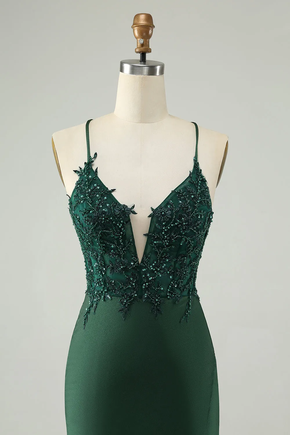 Glitter Dark Green Tight V Neck Beaded Homecoming Dress sold by Zapaka product image thumbnail 4