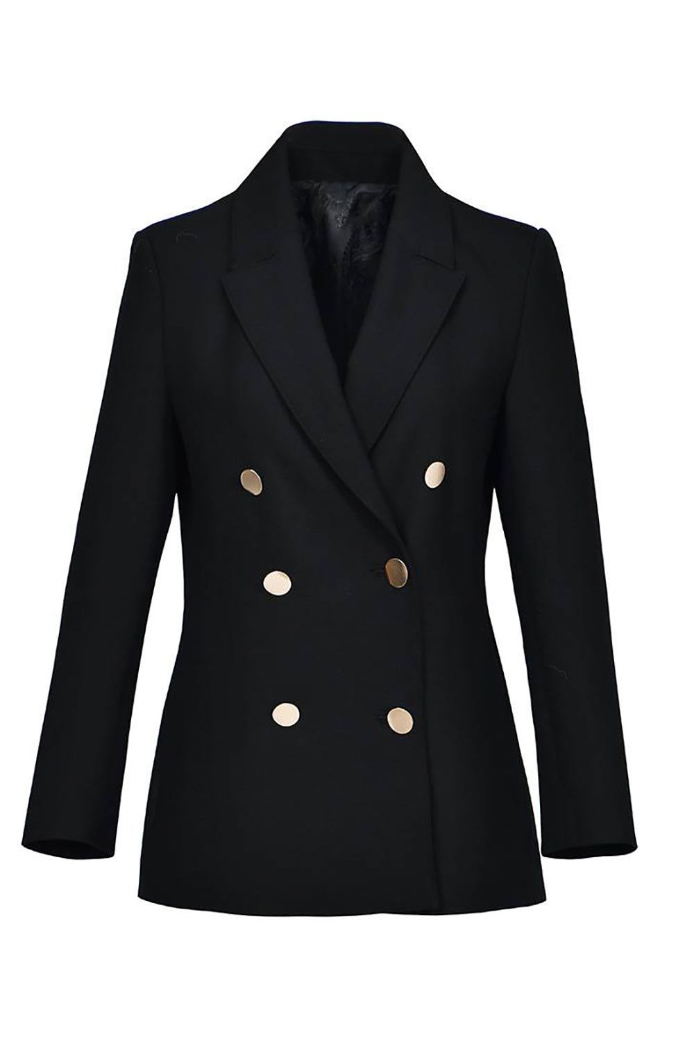 Black Double Breasted Peak Lapel Women Coat sold by Zapaka product image thumbnail 3