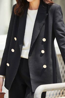 Black Double Breasted Peak Lapel Women Coat sold by Zapaka