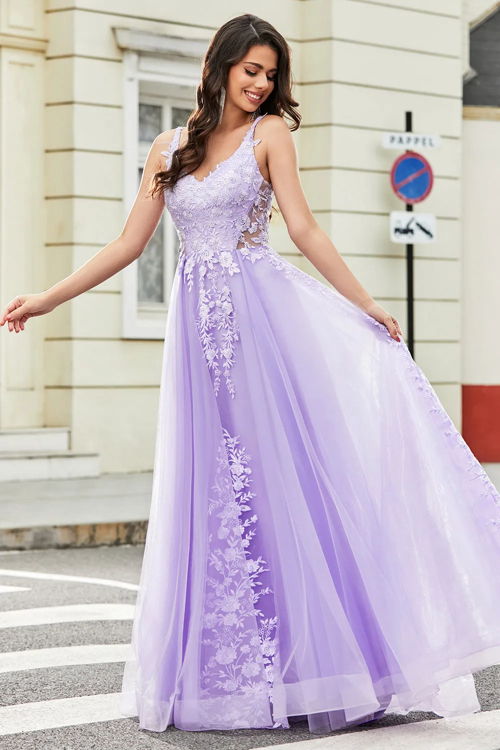Lilac A Line Appliques Long Prom Dress with Accessory sold by Zapaka product image thumbnail 5