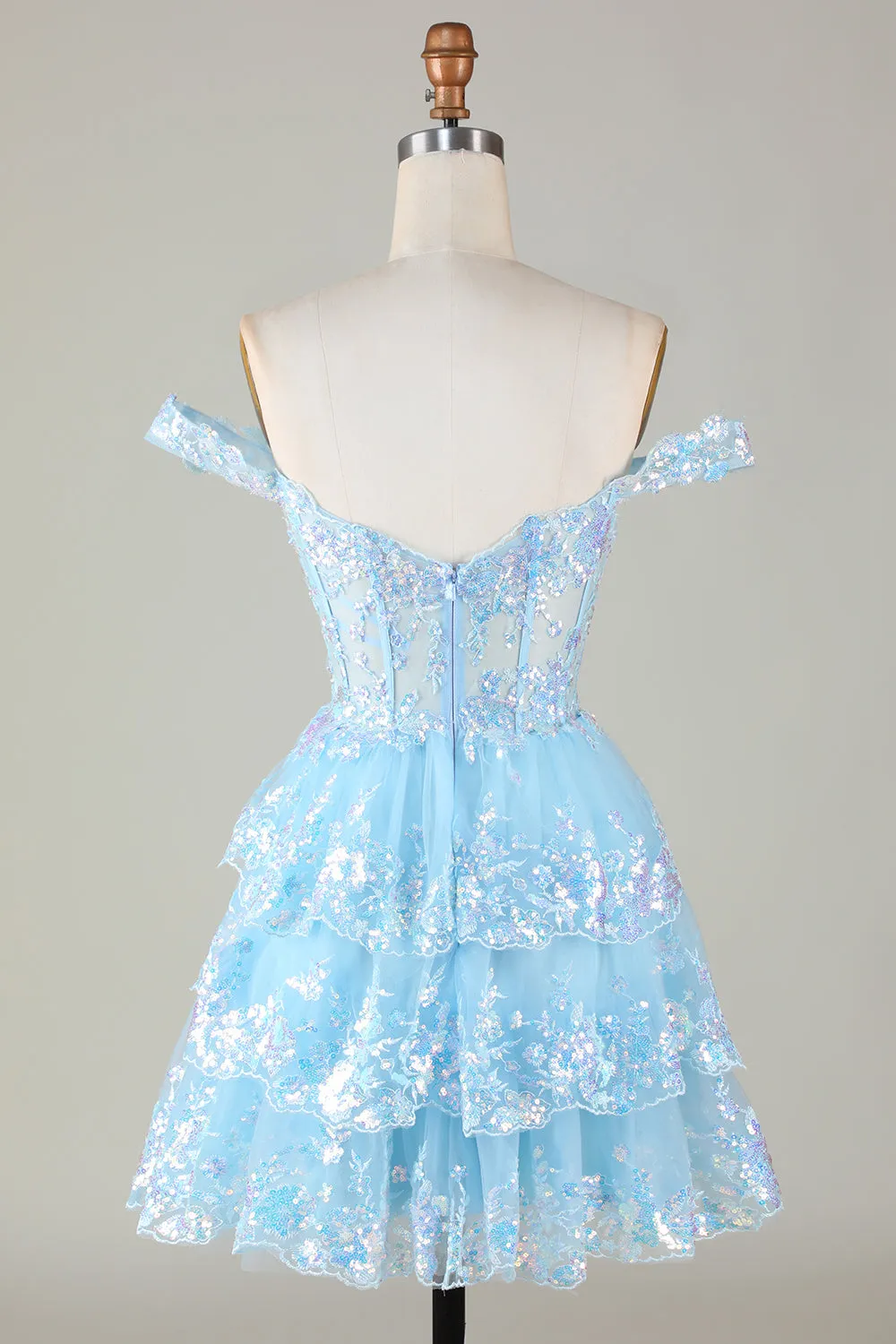 Sparkly Blue Corset Tiered Lace A-Line Short Homecoming Dress sold by Zapaka product image thumbnail 2