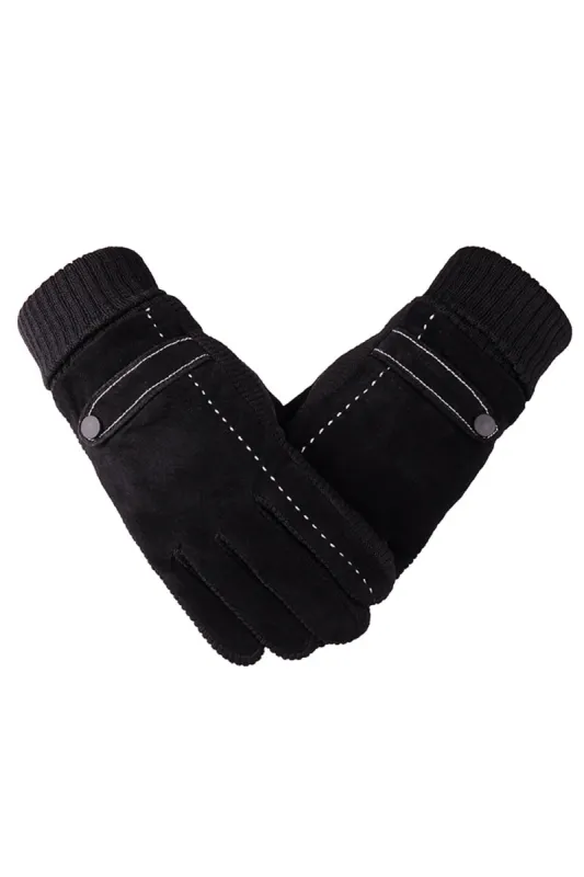 Black Pigskin Fleece Gloves For Men made by Zapaka