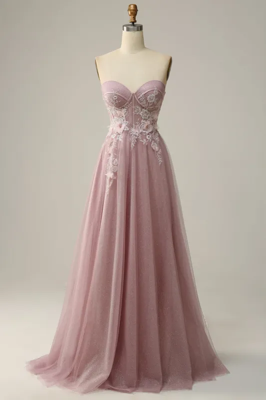 A Line Sweetheart Grey Purple Long Prom Dress with Appliques sold by Zapaka
