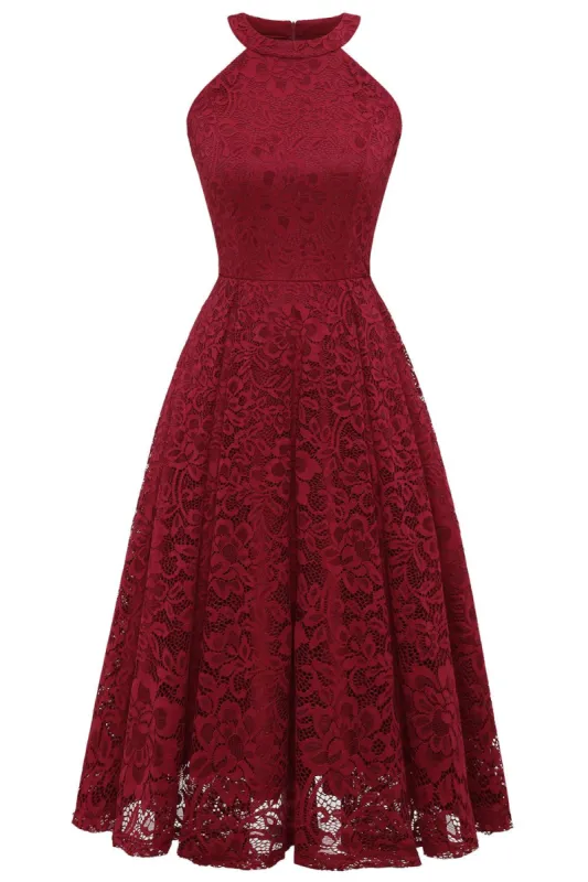 Dark Red Lace Party Dress sold by Zapaka