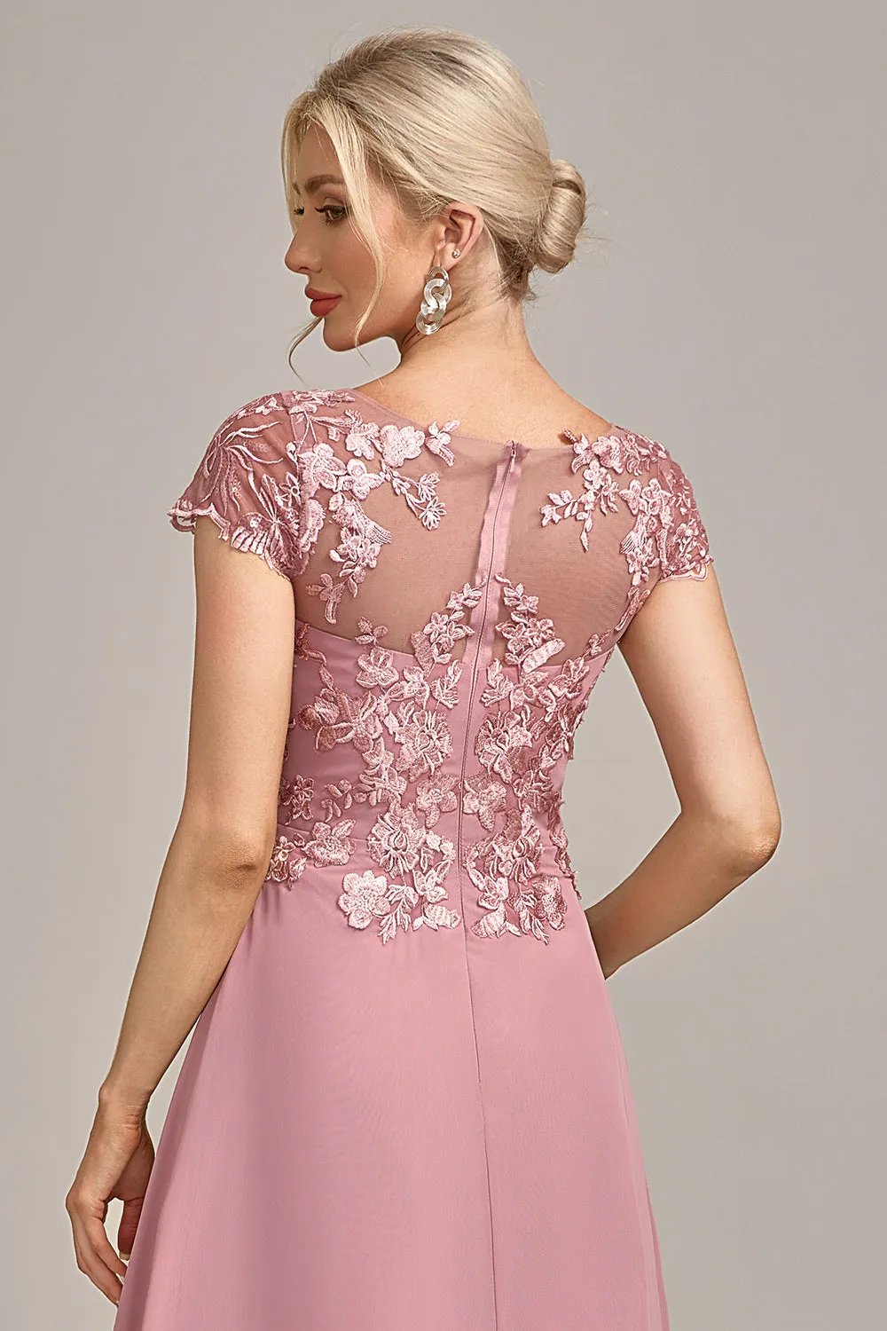 Dusty Rose A-Line Tea-Length Mother of the Bride Dress With Sequins sold by Zapaka product image thumbnail 4
