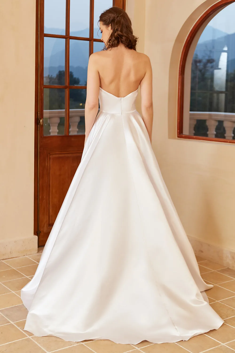 White Satin Sweetheart Wedding Dress with Slit sold by Zapaka product image thumbnail 2