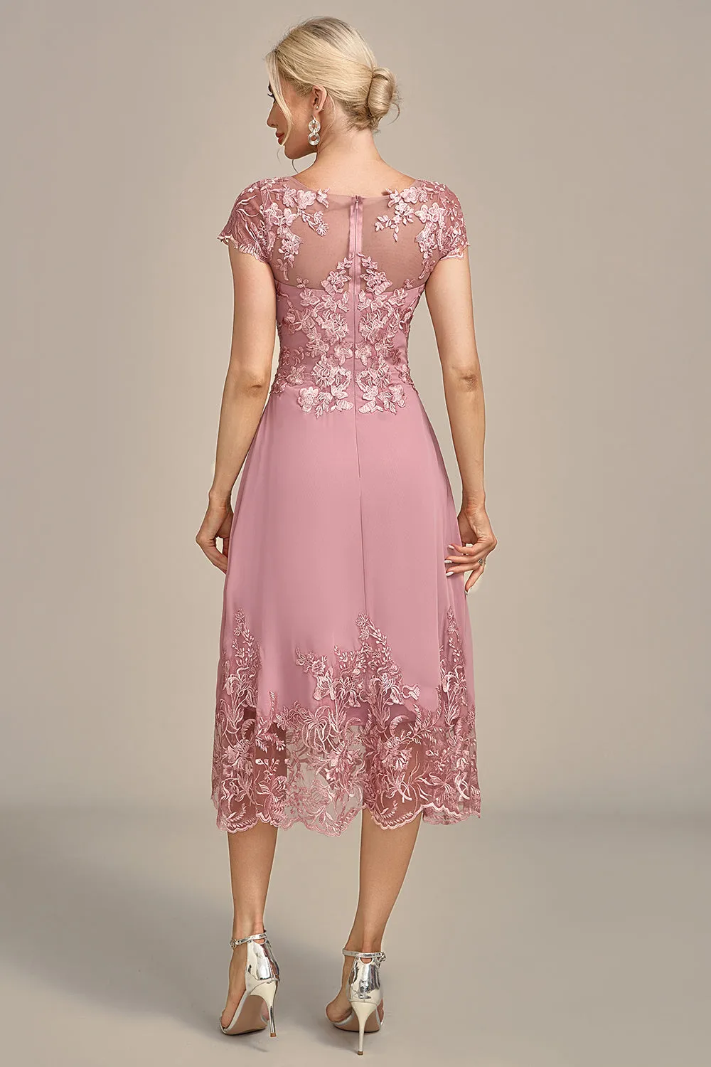 Dusty Rose A-Line Tea-Length Mother of the Bride Dress With Sequins sold by Zapaka product image thumbnail 2