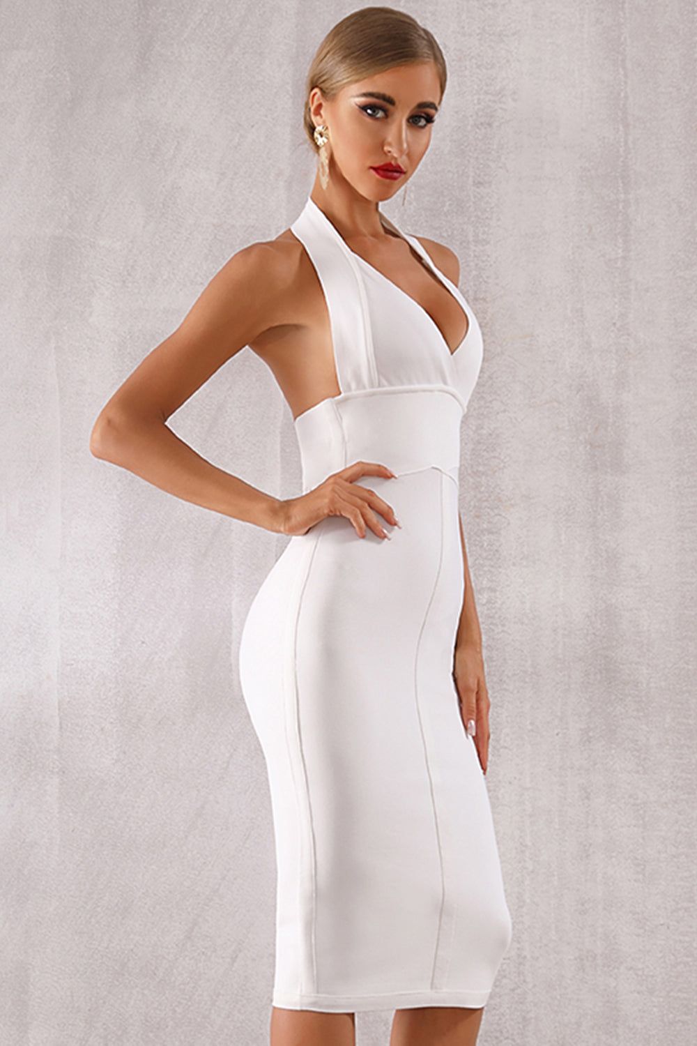 White Halter Bodycon Cocktail Dress sold by Zapaka product image thumbnail 2