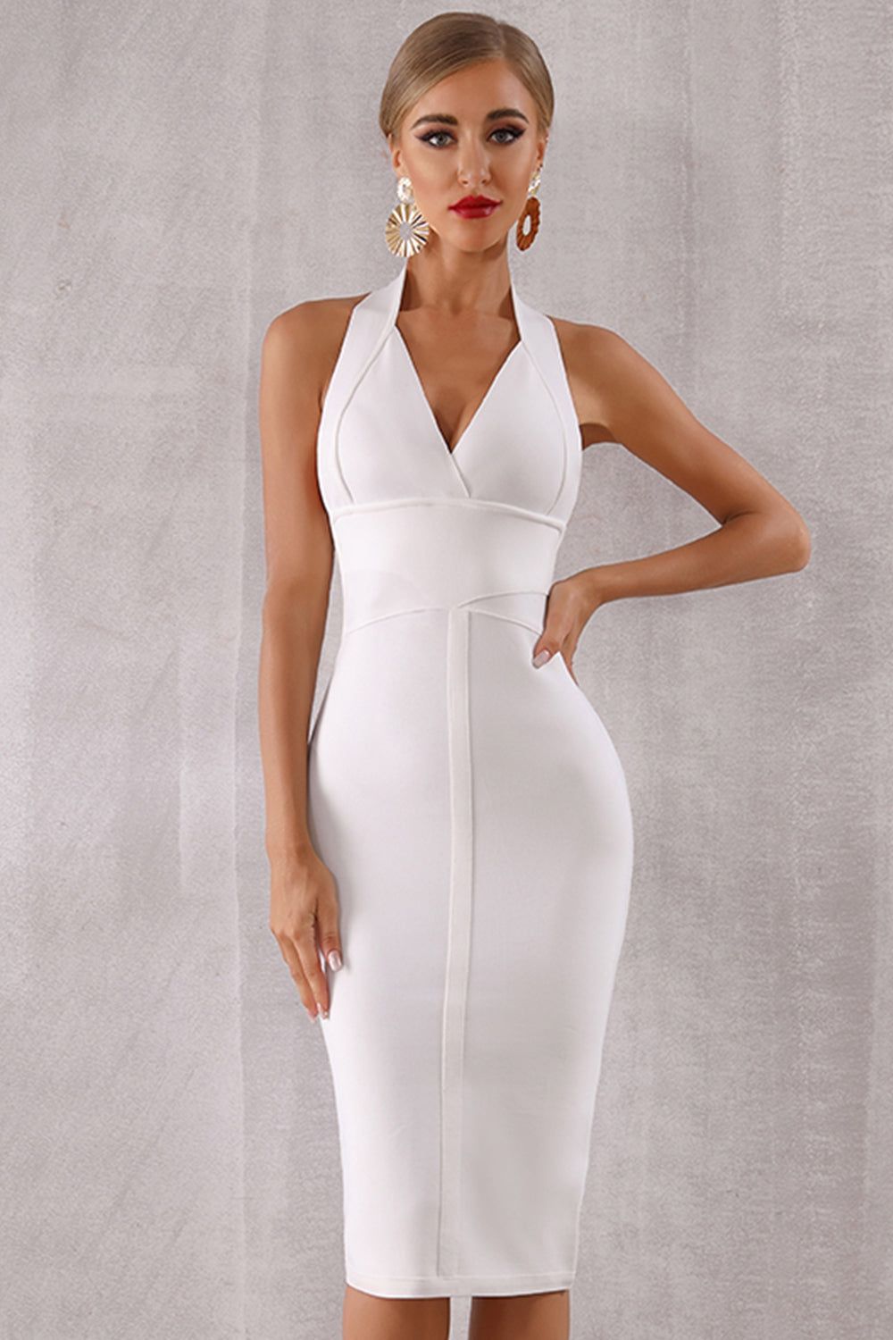 White Halter Bodycon Cocktail Dress sold by Zapaka product image thumbnail 3
