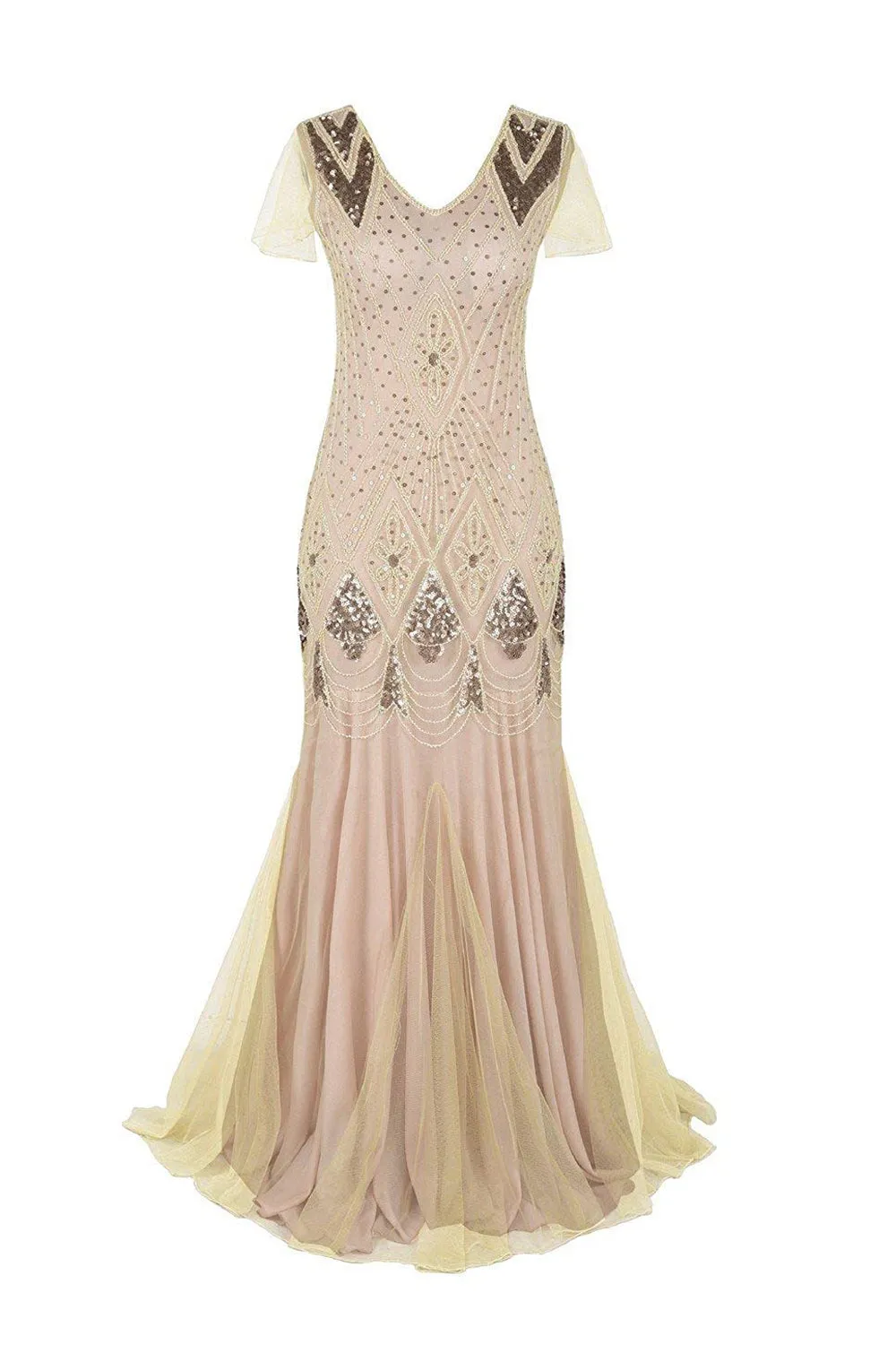 Pink 1920s Sequins Flapper Long Dress sold by Zapaka