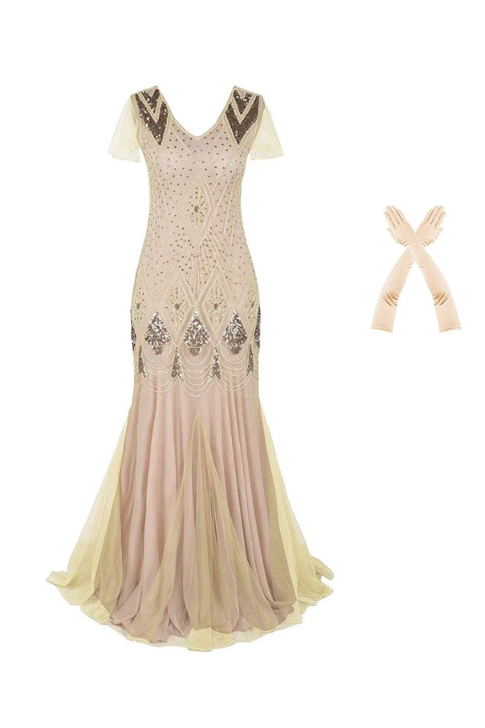 Pink 1920s Sequins Flapper Long Dress sold by Zapaka product image thumbnail 2