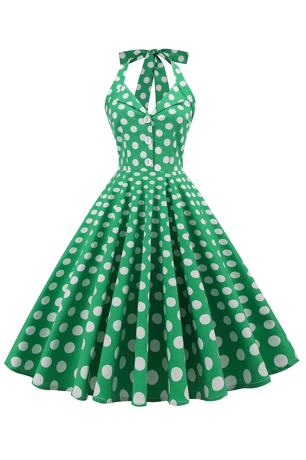 Green Halter Polka Dots 1950s Dress sold by Zapaka