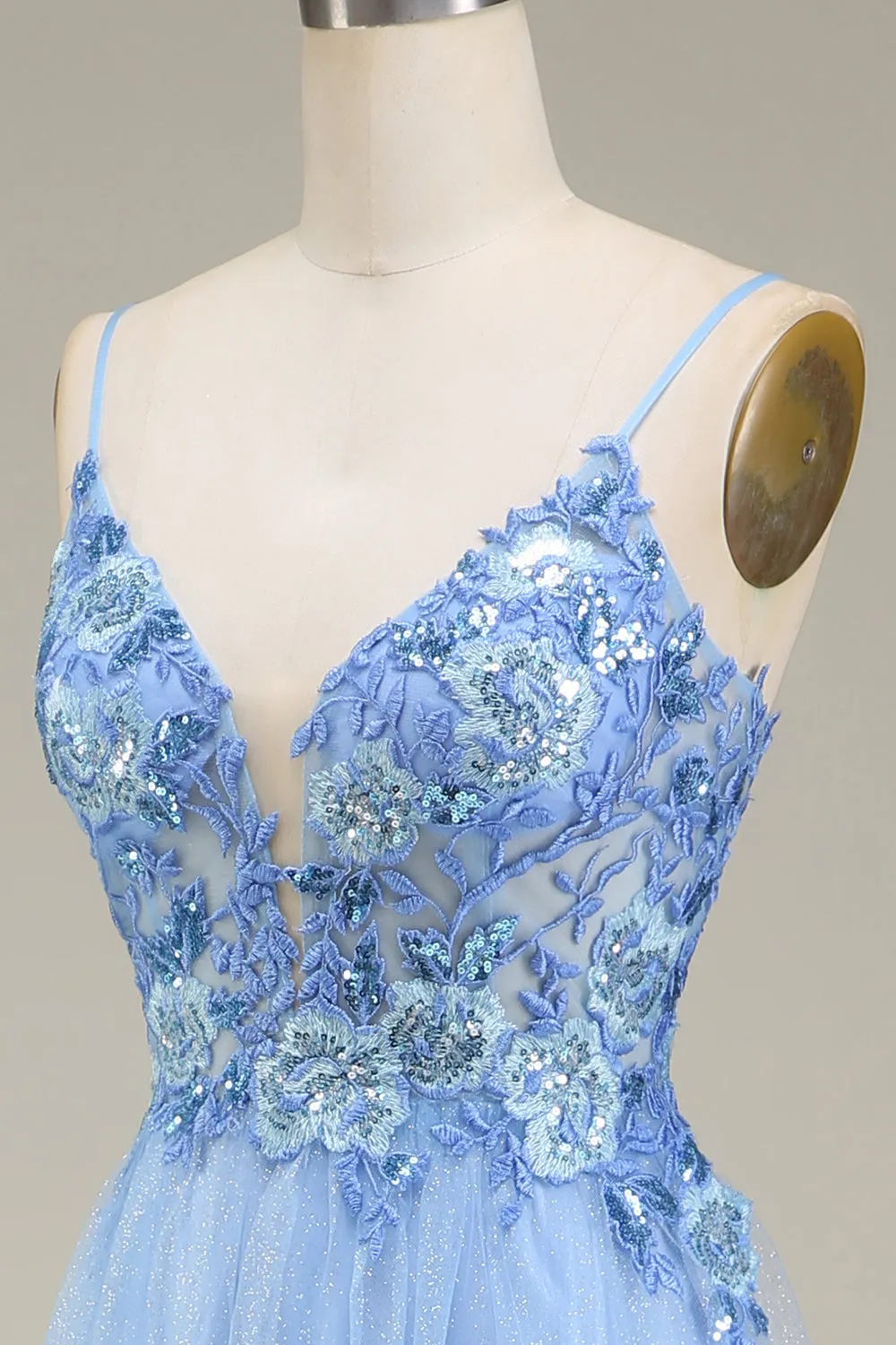 Spakly Blue Tulle Prom Dress with Appliques sold by Zapaka product image thumbnail 5