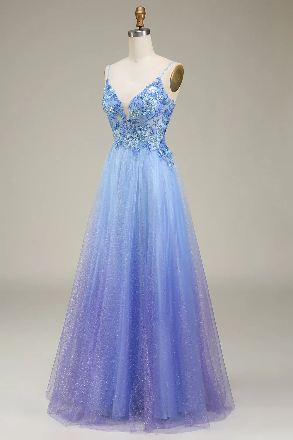 Spakly Blue Tulle Prom Dress with Appliques sold by Zapaka product image thumbnail 3