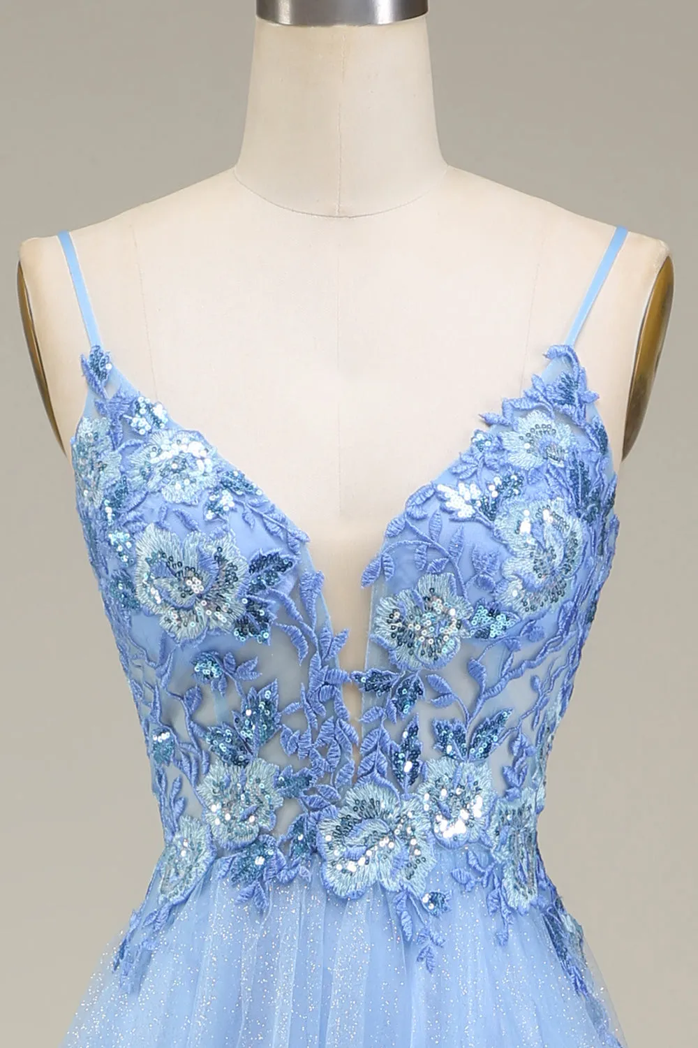 Spakly Blue Tulle Prom Dress with Appliques sold by Zapaka product image thumbnail 4