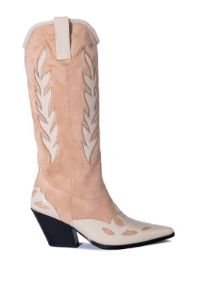 Camel Pointed Toe Chunky Heel High Cowboy Boots sold by Zapaka