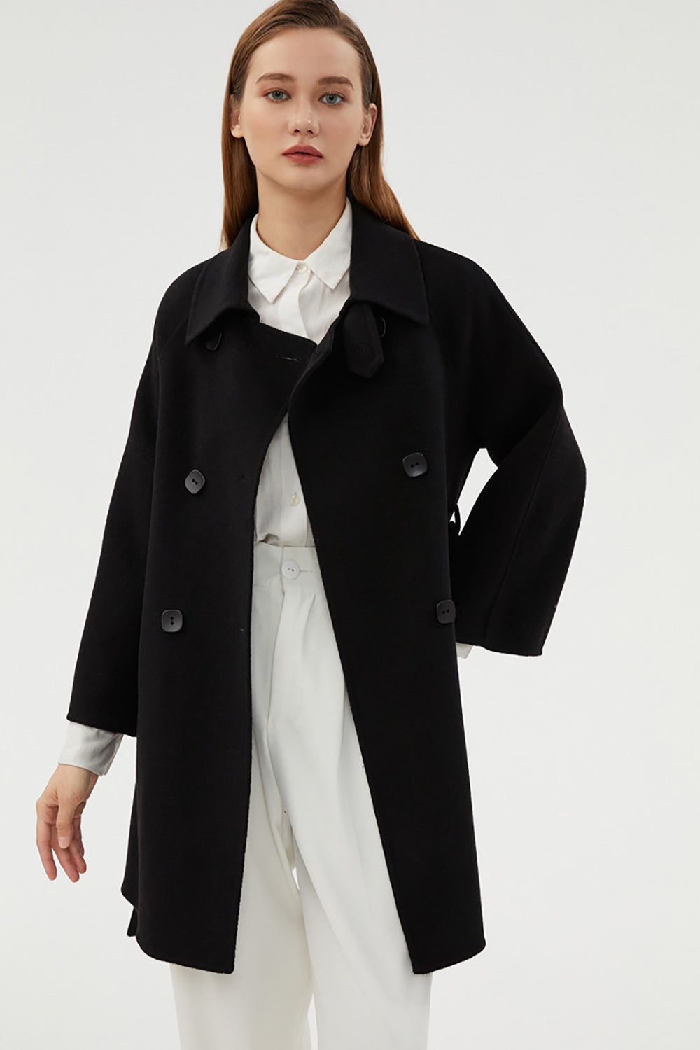 Black Double Breasted Wool Coat With Pockets sold by Zapaka product image thumbnail 4