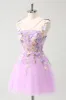 Purple A Line Halter Flowers Tulle Short Homecoming Dress sold by Zapaka