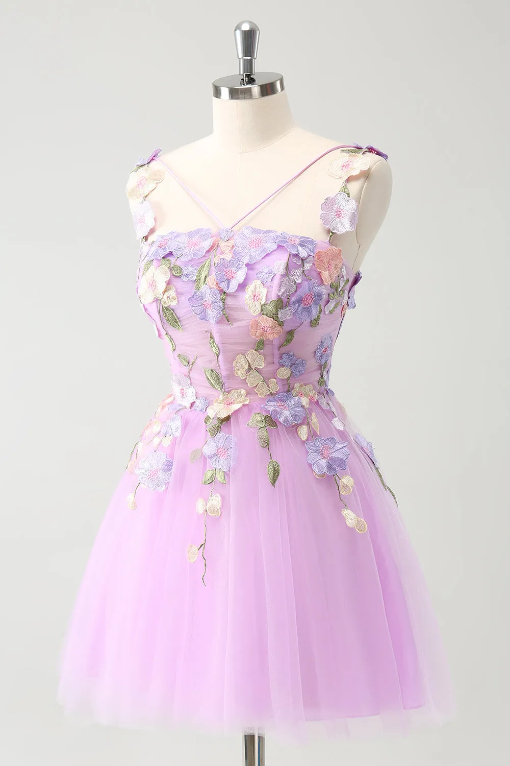 Purple A Line Halter Flowers Tulle Short Homecoming Dress sold by Zapaka product image thumbnail 3