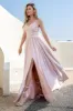 Blush A Line Spaghetti Straps Sequins Long Bridesmaid Dress with Slit sold by Zapaka