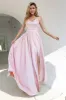 Blush A Line Spaghetti Straps Sequins Long Bridesmaid Dress with Slit sold by Zapaka