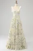 Ivory A-Line Spaghetti Straps Floral Long Prom Dress sold by Zapaka