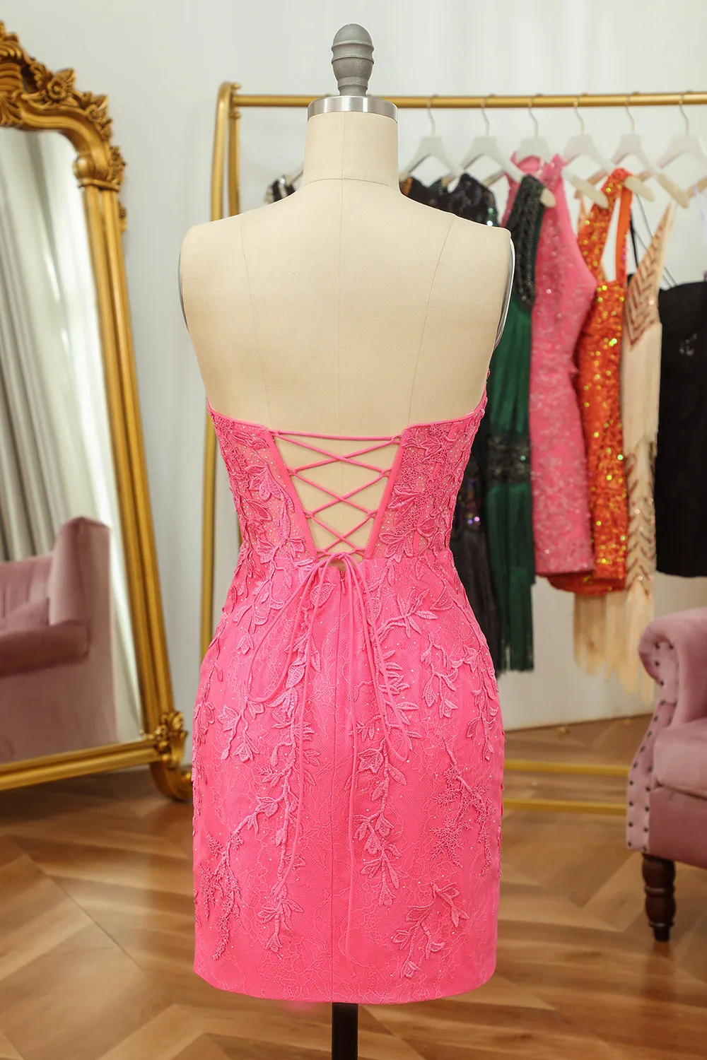 Tight Pink Short Homecoming Dress with Appliques sold by Zapaka product image thumbnail 2