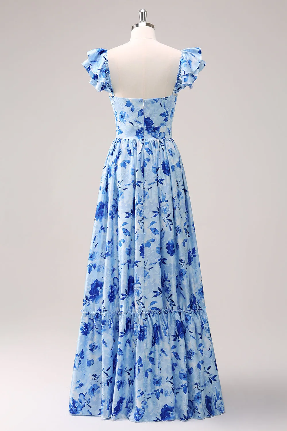 Blue Off The Shoulder Floral A Line Bridesmaid Dress sold by Zapaka product image thumbnail 5
