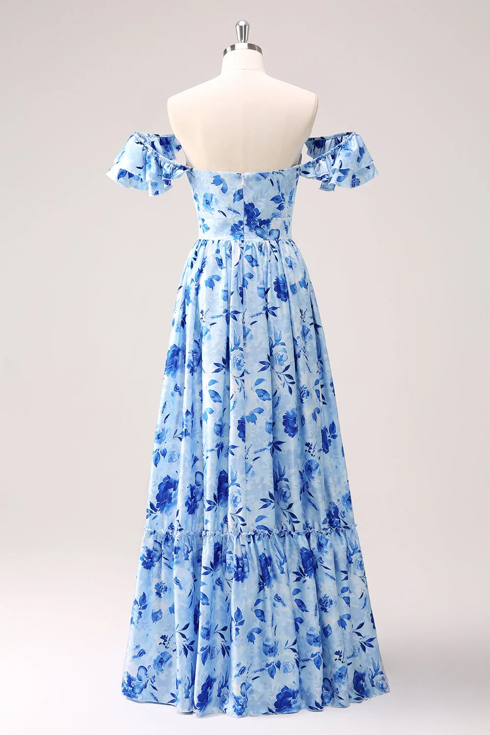 Blue Off The Shoulder Floral A Line Bridesmaid Dress sold by Zapaka product image thumbnail 2
