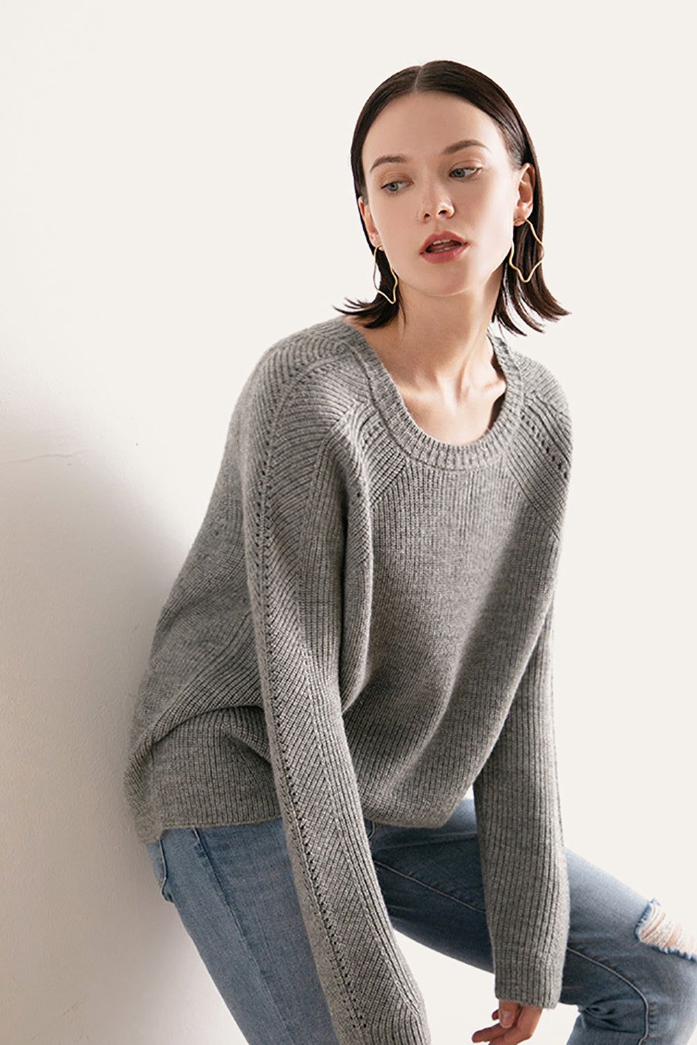 Grey Knitted Pullover Sweater sold by Zapaka product image thumbnail 3