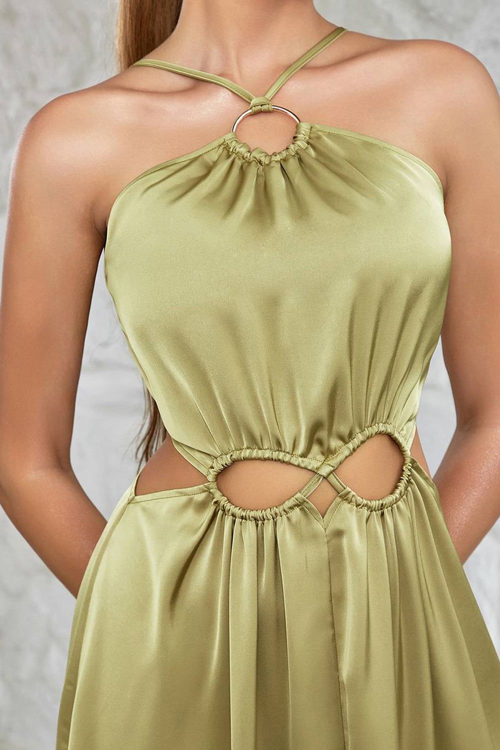 Green Halter Neck A-line Hollow-waist Long Party Dress sold by Zapaka product image thumbnail 3