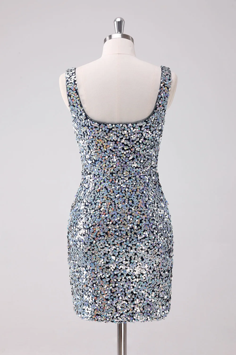 Sparkly Silver Square Neck Tight Homecoming Dress with Slit sold by Zapaka product image thumbnail 2